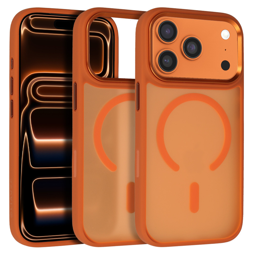 Liavec Cloudy suojakuori metallisella kamerakehyksellä Iphone 17 Pro Max -puhelimelle oranssi (kameran ohjauspainike)