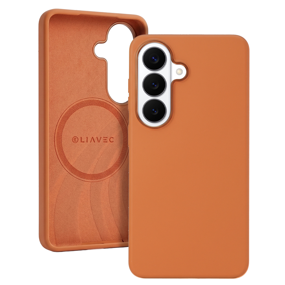 Liavec Silky suojakuori metallisella kamerakehyksellä Samsung Galaxy S26 Plus -puhelimelle oranssi