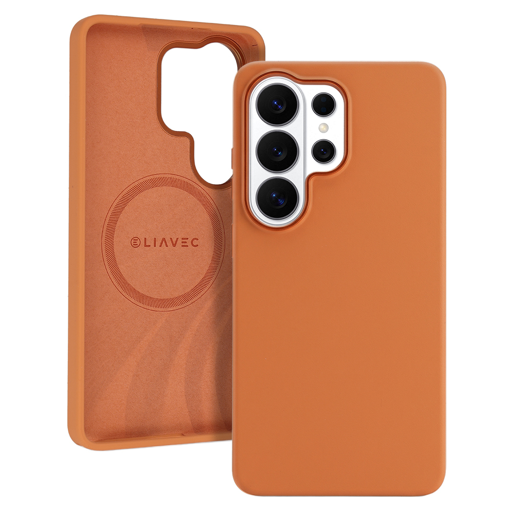 Liavec Silky suojakuori metallisella kamerakehyksellä Samsung Galaxy S26 Ultra -puhelimelle oranssi
