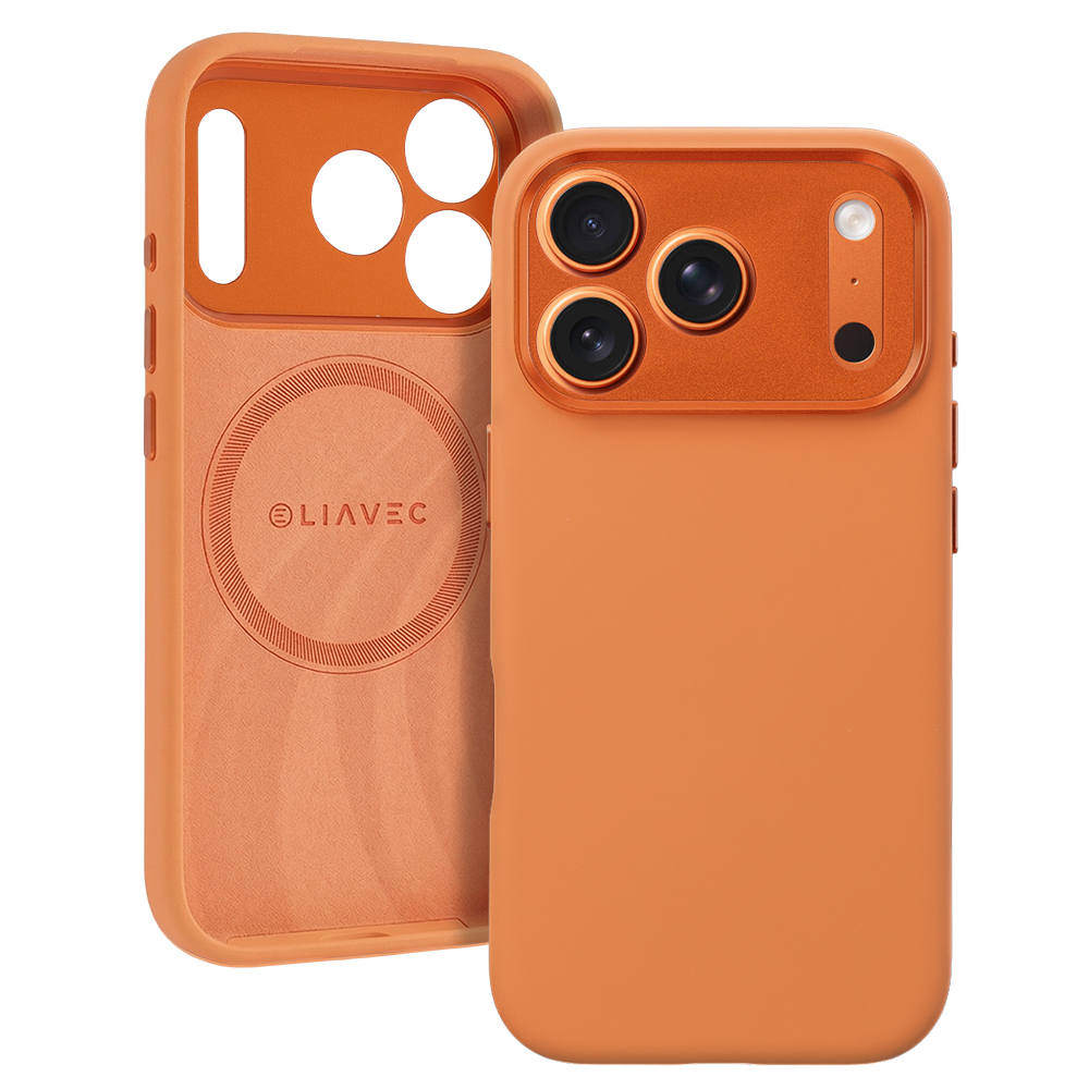 Liavec Silk Shield suojakuori metallisella kamerakehyksellä Iphone 17 Pro -puhelimelle oranssi