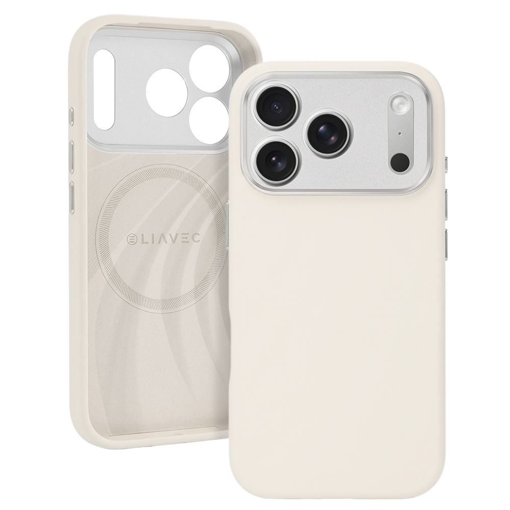 Liavec Silk Shield suojakuori metallisella kamerakehyksellä Iphone 17 Pro Max -puhelimelle beige