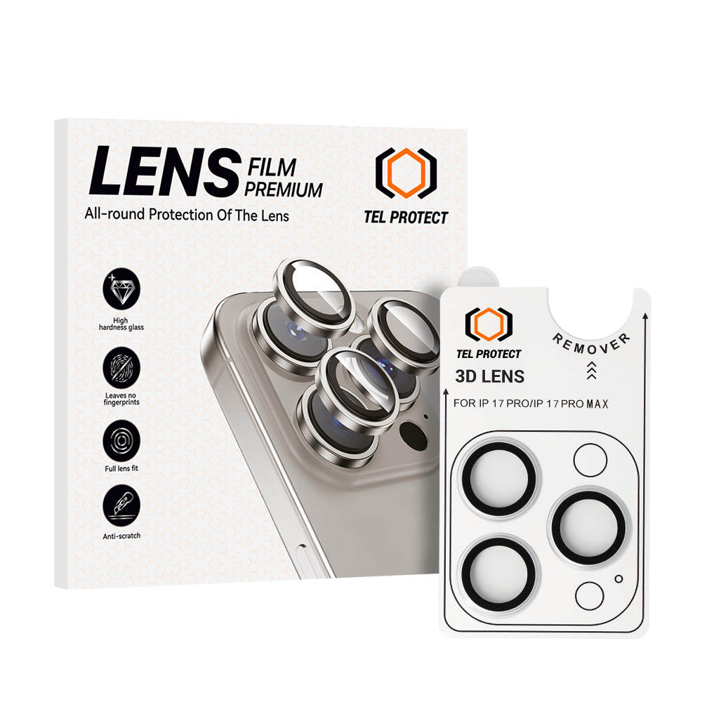 Karkaistu lasi Tel Protect 3D kameran linssille Iphone 17 Pro/17 Pro Max -puhelimelle hopea (linssi 3 kpl)