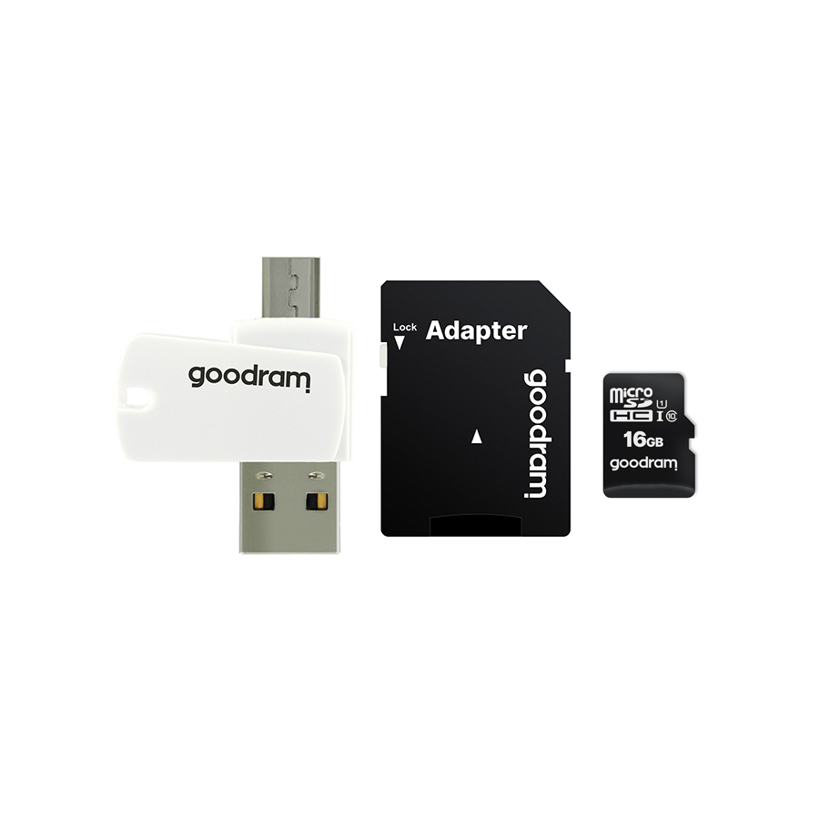 GoodRam muistikortti 16 GB microSDHC luokka 10 UHS-I + sovitin + kortinlukija