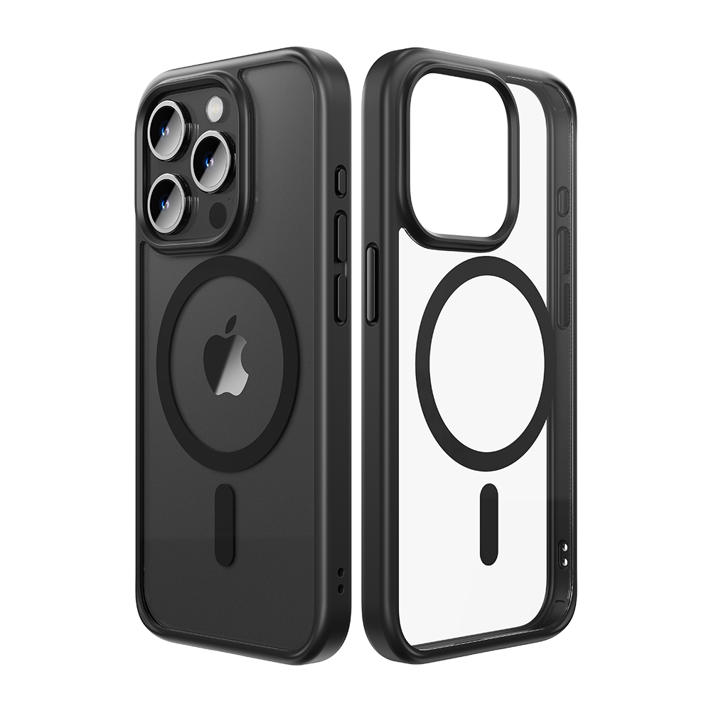 Rock Guard Series magneettinen suojakuori Iphone 15 Plus -puhelimelle, läpinäkyvä-musta
