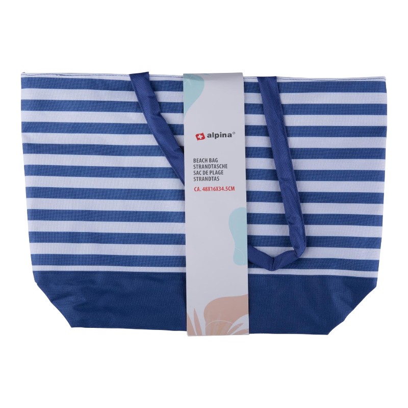 Alpina raidallinen rantalaukku, 49.3 × 16 × 34 cm, laivastonsininen ja valkoinen