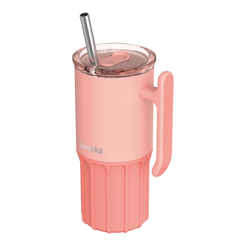 Quokka Umi ruostumattomasta teräksestä valmistettu termosmuki pillillä ja silikonipohjalla, 720 ml, Persikanpinkki
