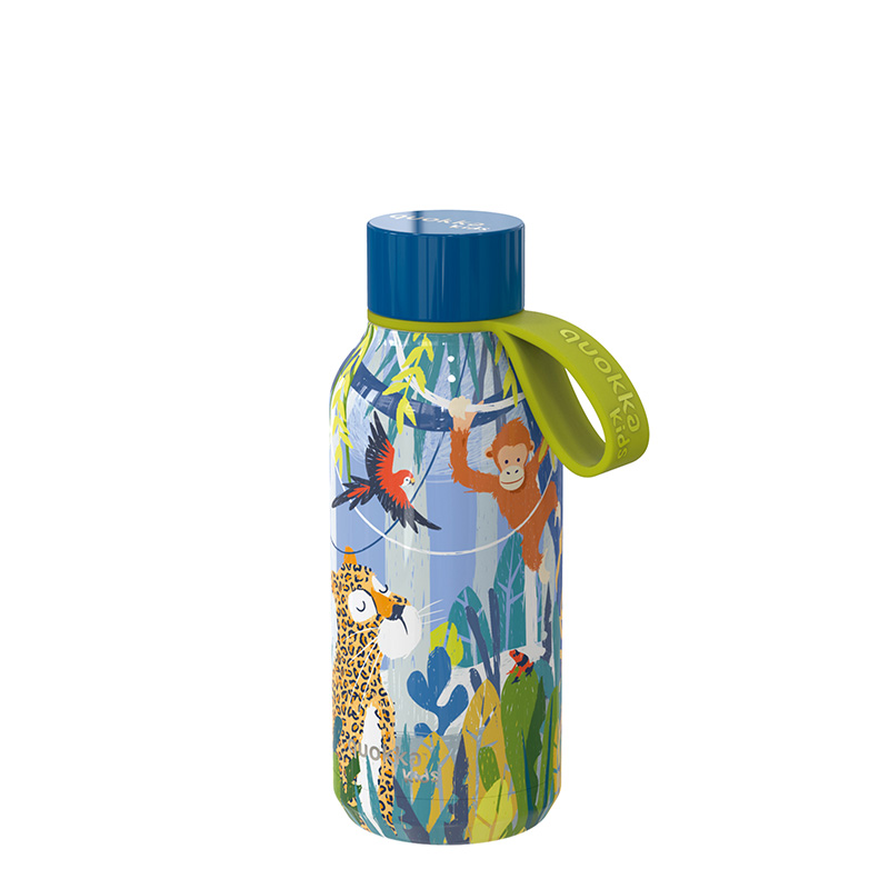 Quokka Solid Kids with Strap -termospullo ruostumattomasta teräksestä, 330 ml, Jungle