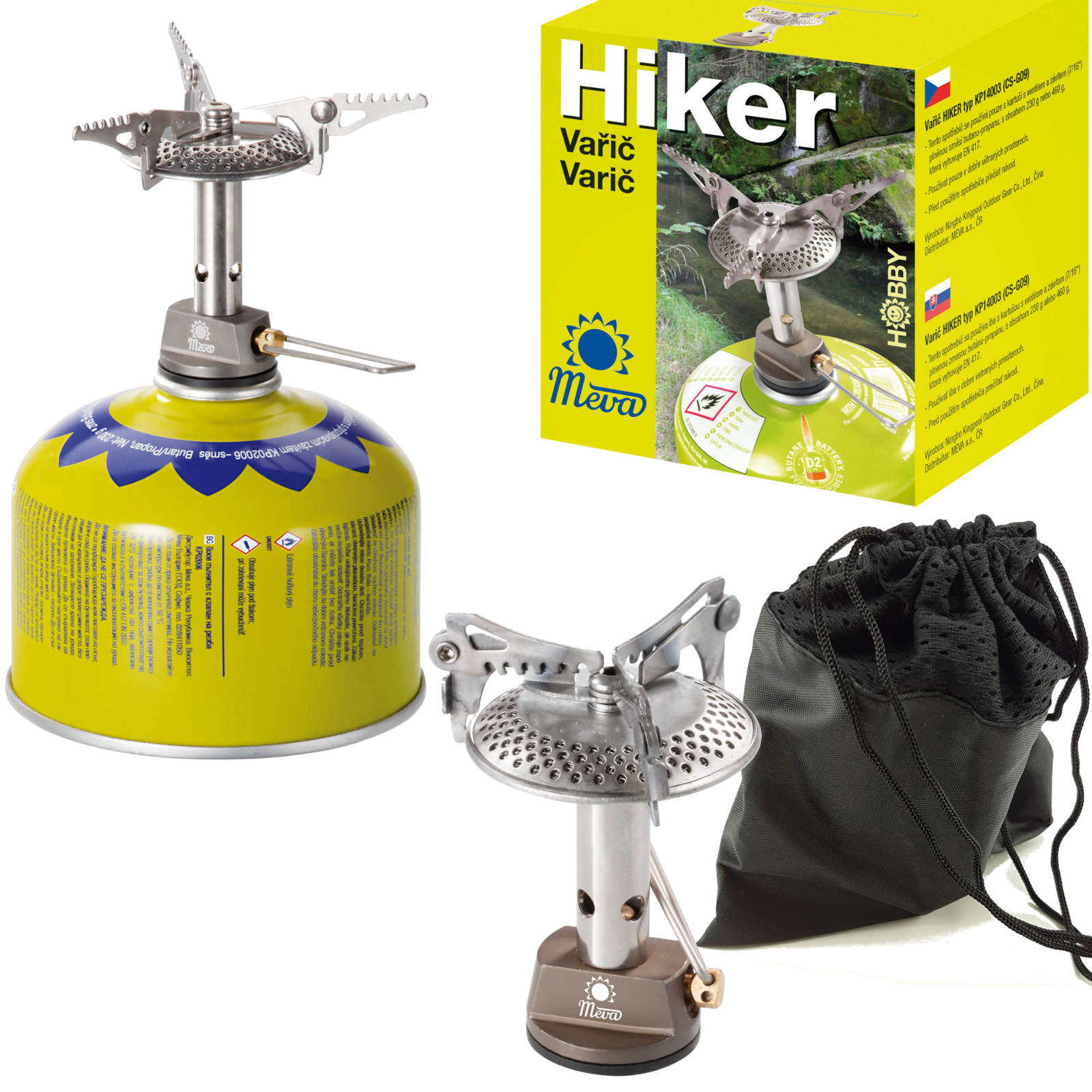 Meva HIKER retkikaasukeitin kierre- tai venttiilikaasupatruunoille, 2,4 kW, 70 g