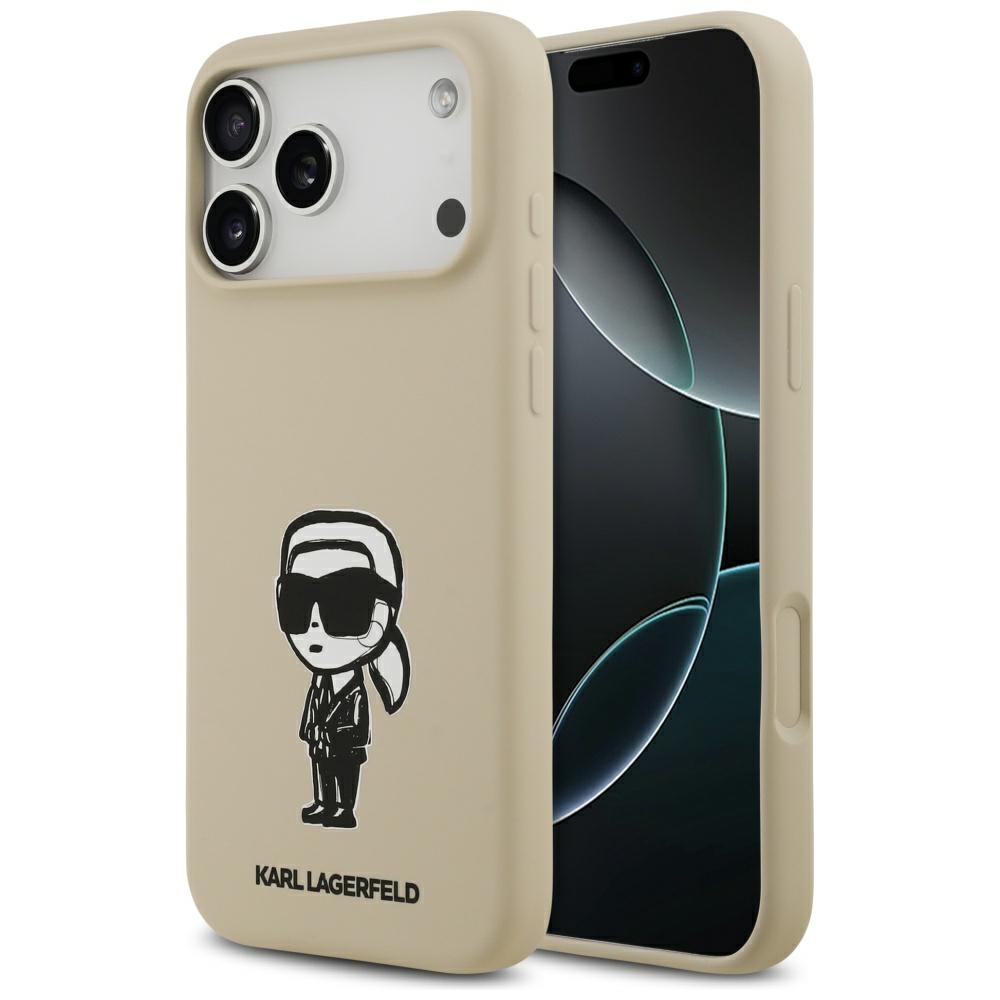 KARL LAGERFELD suojakuori iPhone 17 Pro Max MagSafe-yhteensopiva (silikoni KL-luonnoksella ja logolla) - ruskea