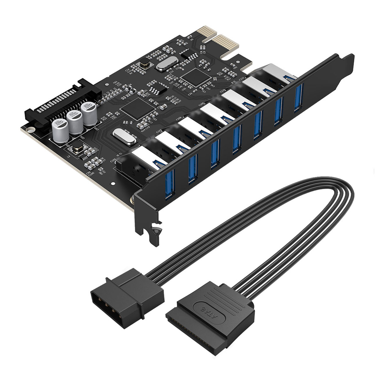 Orico PVU3 PCIe-laajennuskortti 7 USB 3.0 -liitännällä pöytätietokoneisiin – musta