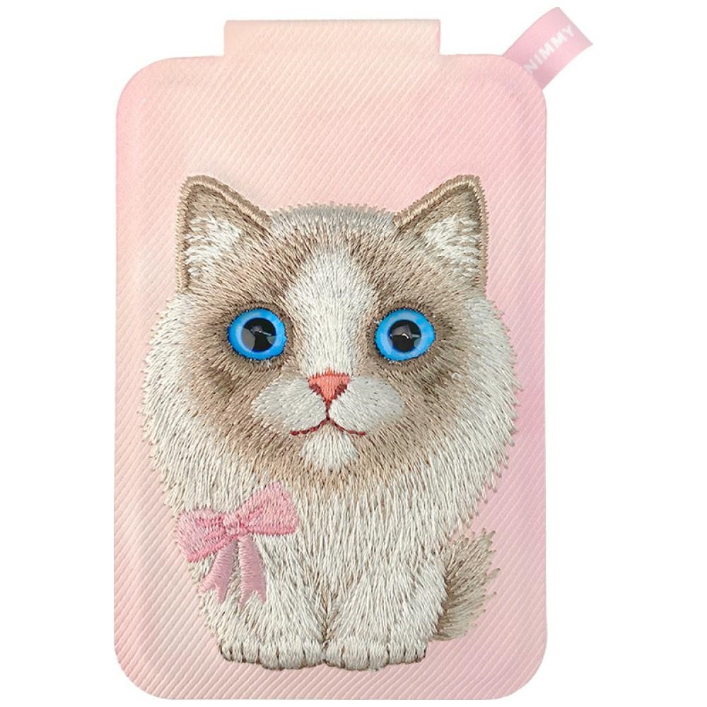 Nimmy New Big-Eye Cute Pets 2.0 Cat MagSafe-magneettikorttikotelo puhelimelle jalustalla – vaaleanpunainen