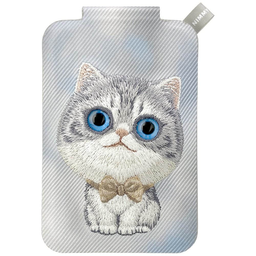 Nimmy New Big-Eye Cute Pets 2.0 Cat MagSafe-magneettikorttikotelo puhelimelle jalustalla – harmaa