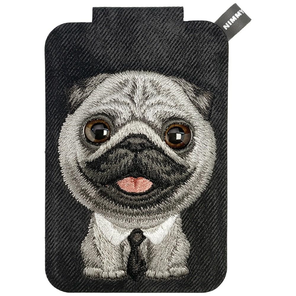 Nimmy New Big-Eye Cute Pets 2.0 Dog MagSafe-magneettikorttikotelo puhelimelle jalustalla – musta