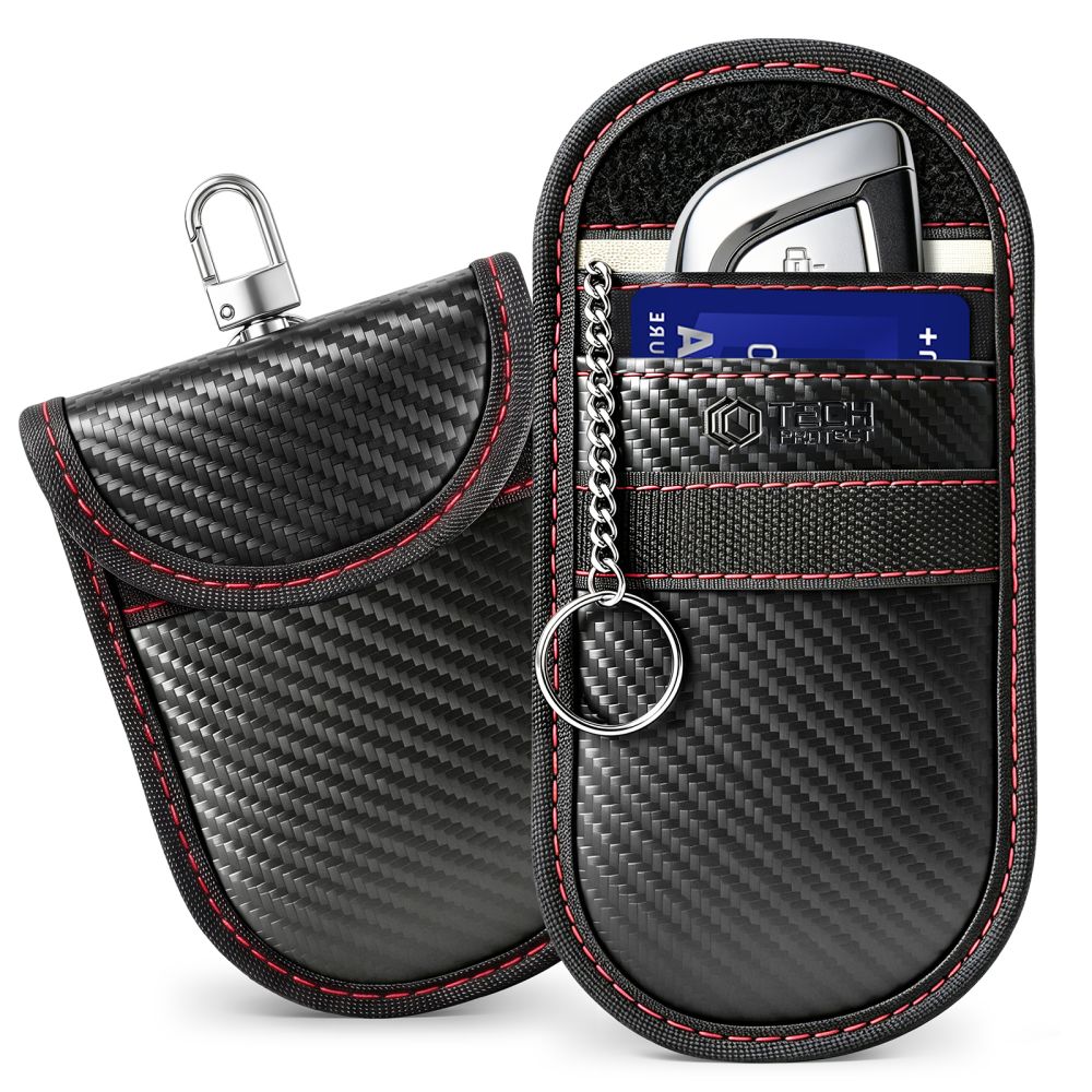 Tech-Protect KLR100 RFID-suojattu auton avainkotelo korttipaikoilla – musta ja punainen