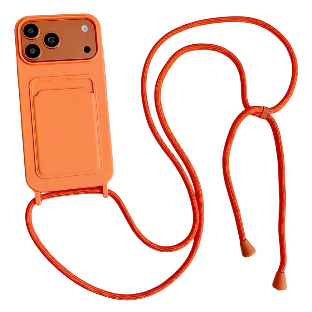 Hurtel suojakuori korttitaskulla ja olkahihnalla mallille iPhone 17 Pro / 18 Pro – oranssi