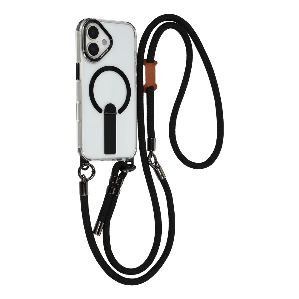 Hurtel suojakuori jalustalla, 30 cm käsihihnalla ja 120 cm olkahihnalla, MagSafe-yhteensopiva mallille iPhone 17 – musta