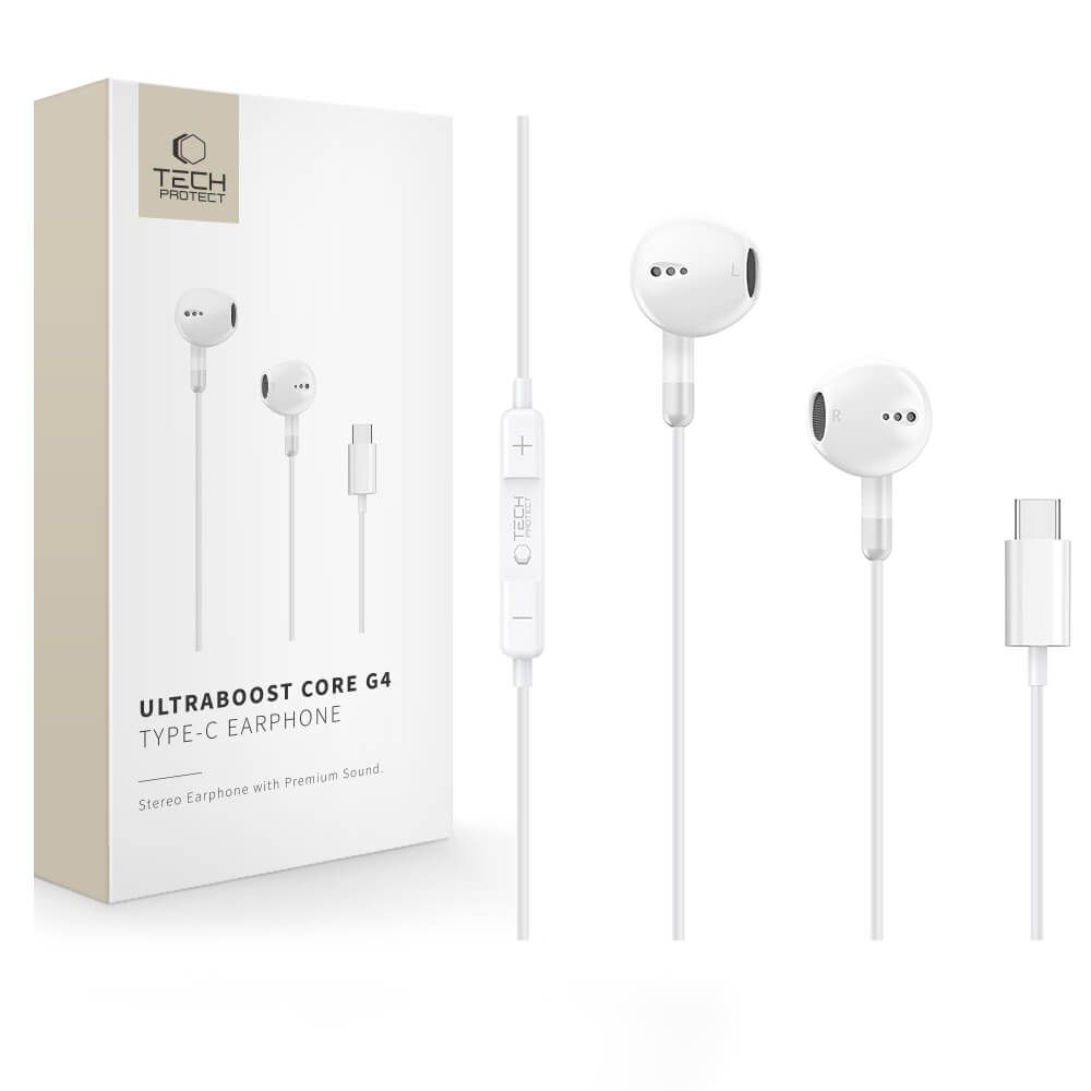 Tech-Protect Ultraboost Core G4 langalliset kuulokkeet USB-C-liitännällä – valkoinen