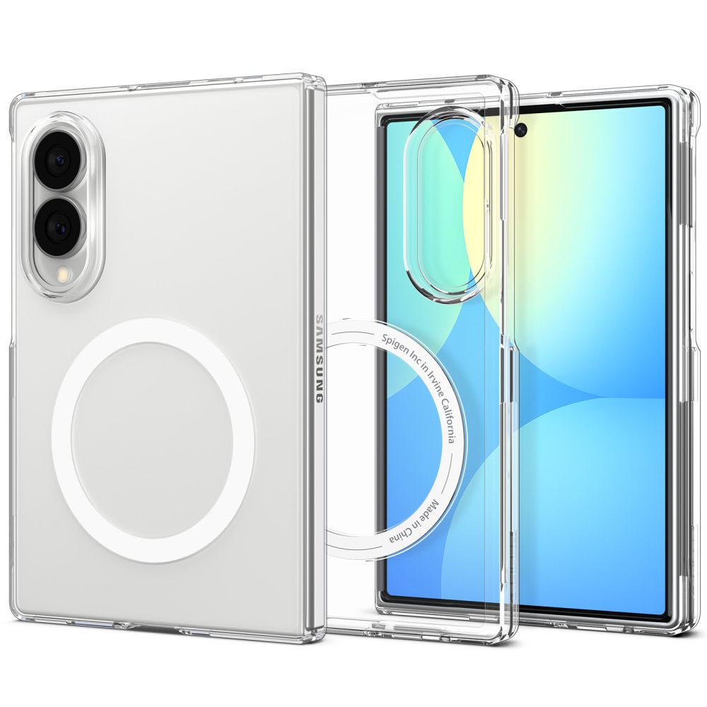 Spigen AirSkin MagFit MagSafe -suojakuori Samsung Galaxy Z Fold 8:lle, läpinäkyvä ja valkoinen