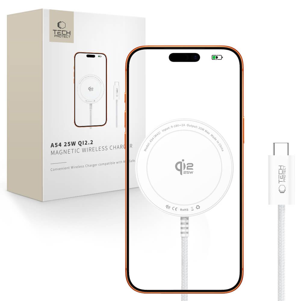 Tech-Protect A54 MagSafe Qi2.2 25 W langaton laturi – valkoinen