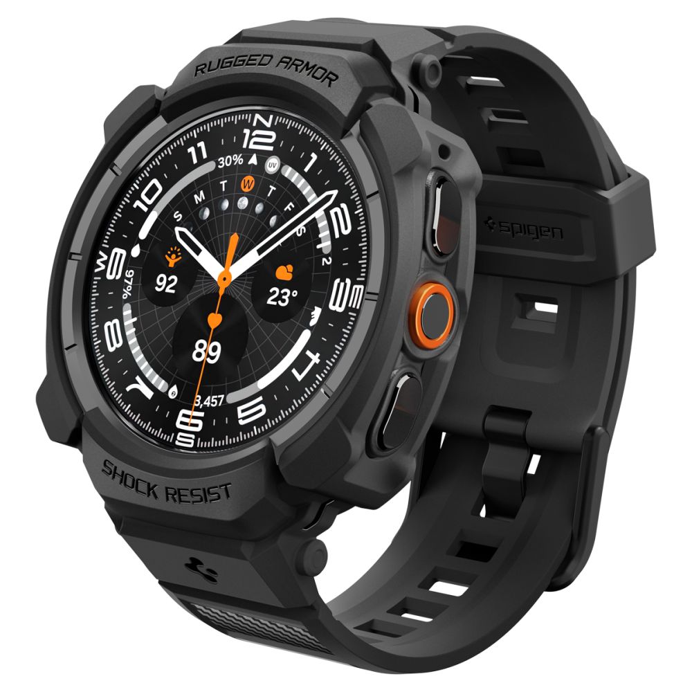 Spigen Rugged Armor Pro -suojakuori- ja rannekepakkaus Samsung Galaxy Watch Ultra 2 (2026) 47 mm -kellolle – mattamusta