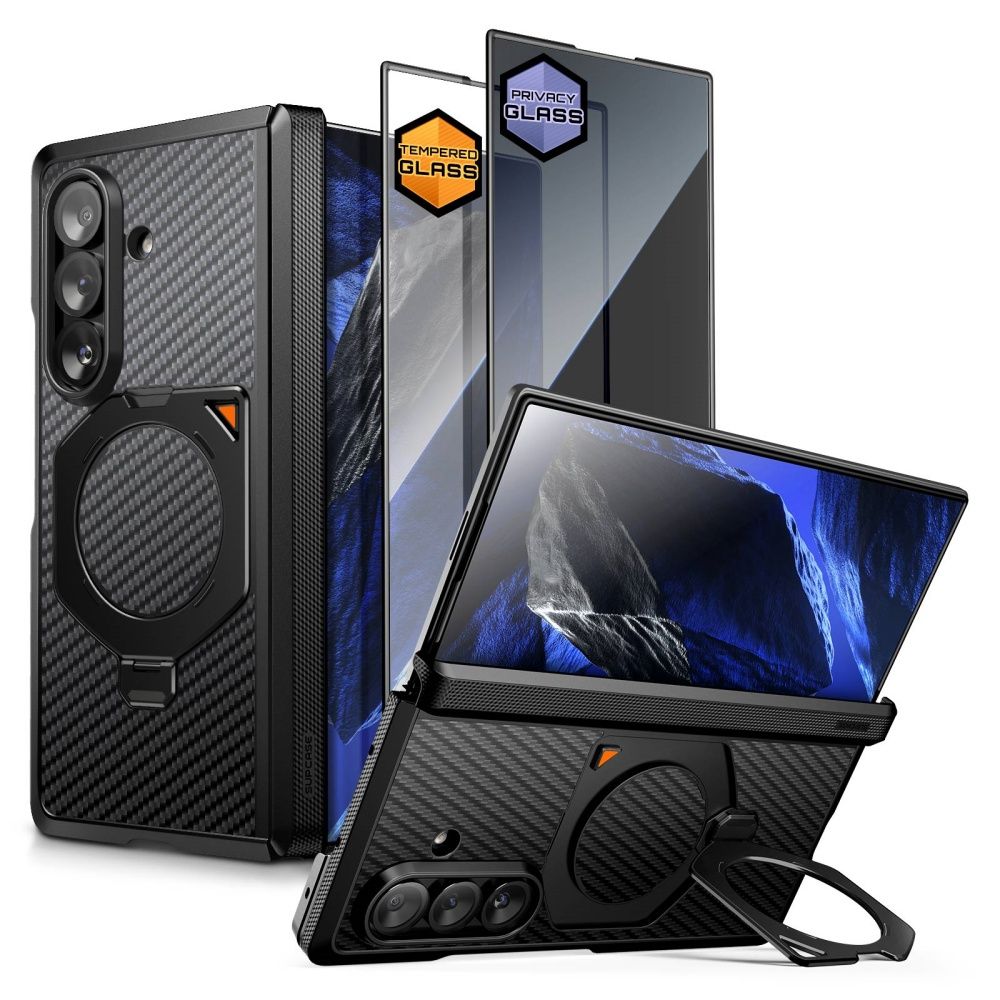 Supcase UB Aero MagSafe 2-osainen suojakuori- ja tietosuojanäytönsuojapakkaus Samsung Galaxy Z Fold 8 Ultra -puhelimelle – musta