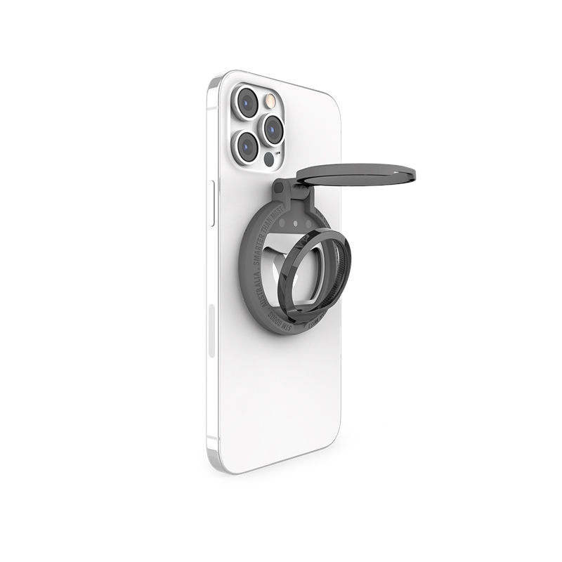 STM MagLoop 3-in-1 MagSafe-lisävaruste iPhonelle: sormilenkki, jalusta ja pullonavaaja, harmaa