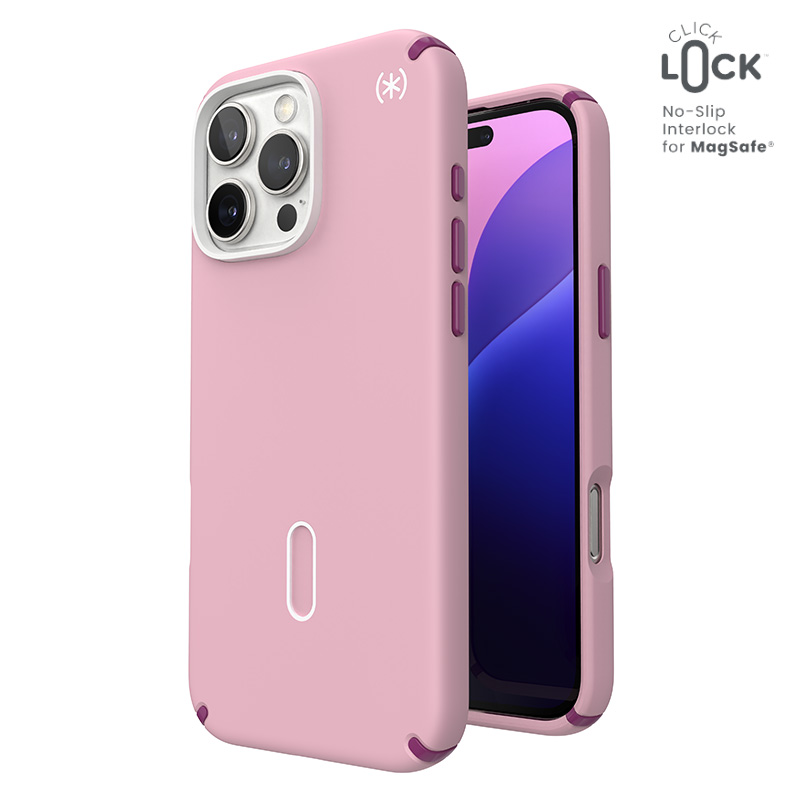 Speck Presidio2 Pro -suojakuori MagSafe- ja ClickLock-tuella iPhone 16 Pro Maxille, Wednesday Pink/Boysenberry Purple
