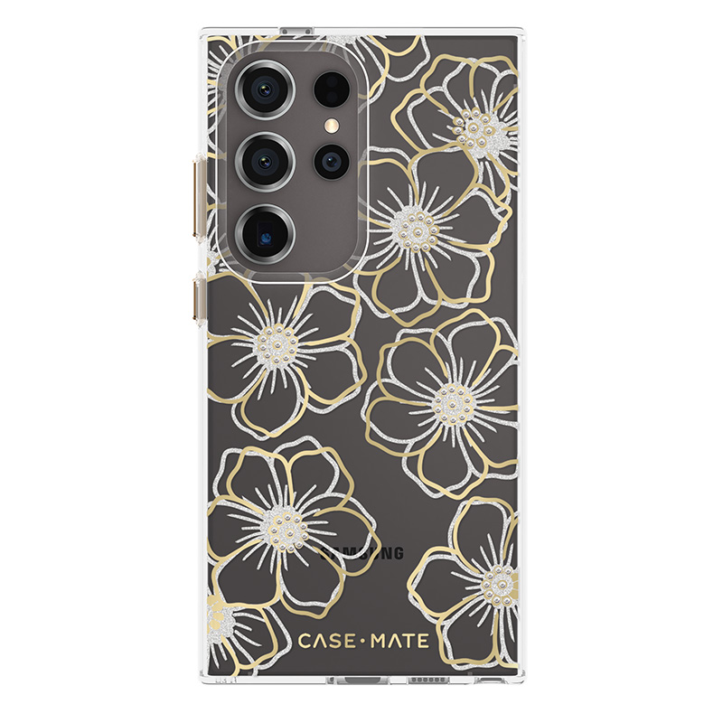 Case-Mate Floral Gems suojakuori Samsung Galaxy S24 Ultra -laitteelle, kullanvärinen