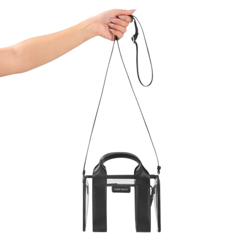 Case-Mate Micro Tote Bag vettä hylkivä olkalaukku, Midnight Black / Clear