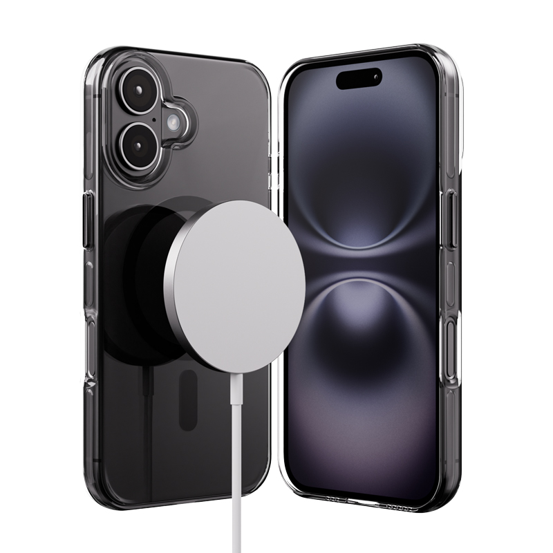 Crong Clear MAG Pro MagSafe suojakuori iPhone 16 -laitteelle, musta