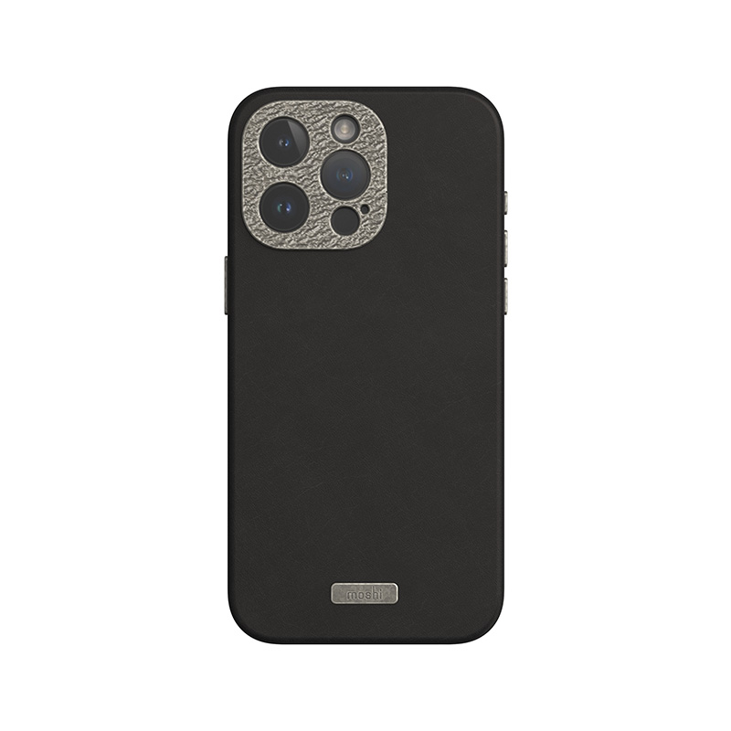 Moshi Napa MagSafe laadukas vegaaninahkainen suojakuori iPhone 15 Pro -laitteelle, Midnight Black -värinen