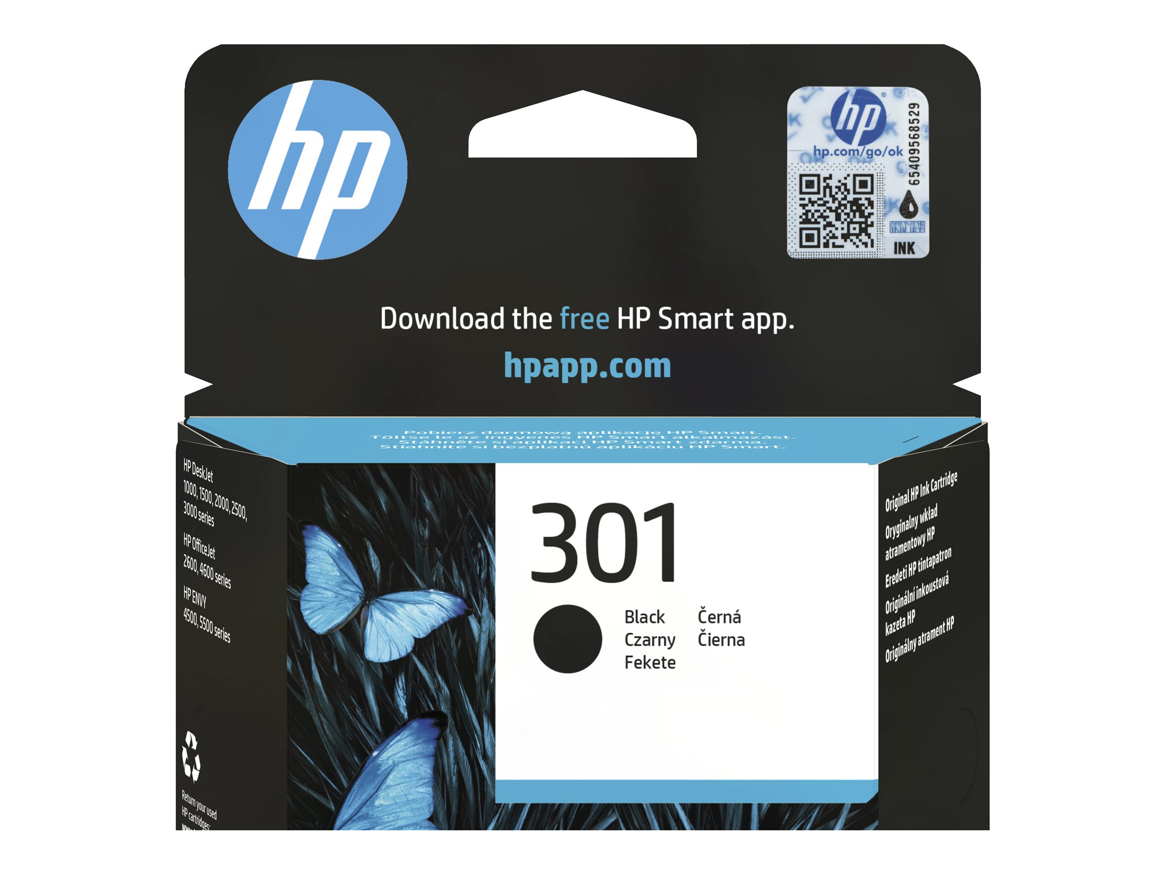 Alkuperäinen HP 301 -mustekasetti (CH561EE#301), musta, vakiokokoinen, 3 ml, DeskJet 1050 / 2050 -malleille