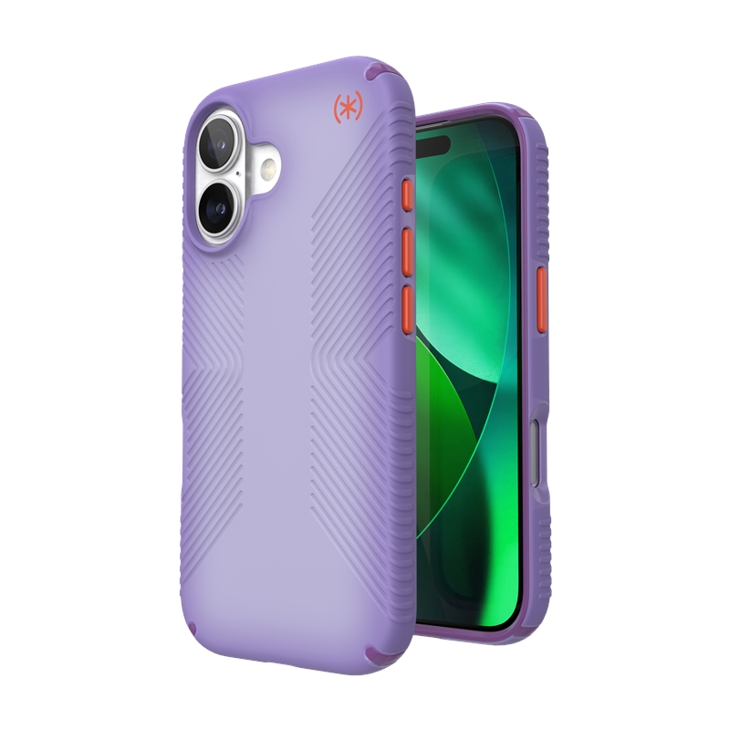 Speck Presidio Lux Grip MagSafe suojakuori iPhone 17 -laitteelle, Purple Fade / Magic Purple / New Poppy -värinen