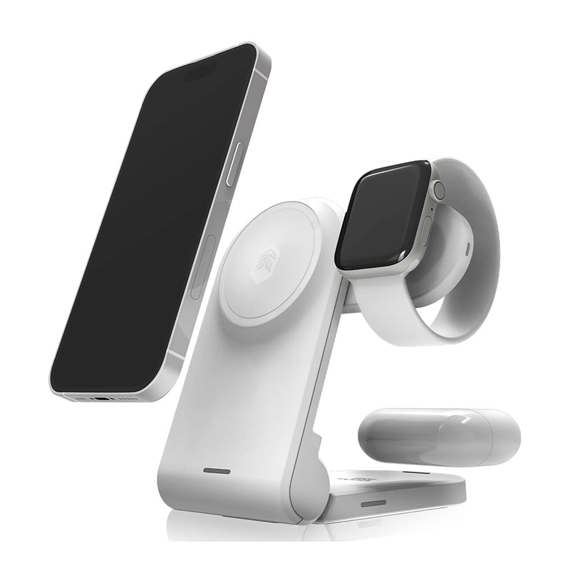 STM ChargeTree MAG kannettava kolme yhdessä -langaton latausasema iPhonelle, Apple Watchille ja AirPodseille, MagSafe-yhteensopiva, valkoinen