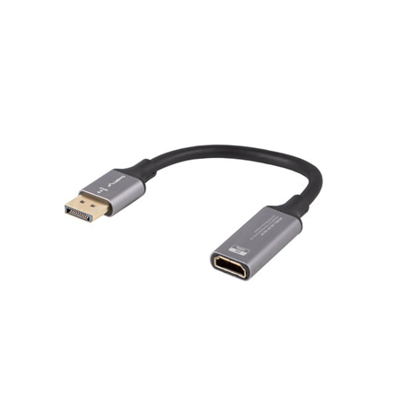 Lanberg AD-DP-HD-04 – DisplayPort-uros–HDMI-naaras 8K -sovitin 20 cm:n kaapelilla, hopeanvärinen
