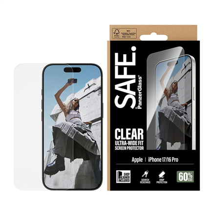PanzerGlass Ultra-Wide Fit – Ultra-Wide Fit läpinäkyvä näytönsuojalasi mallille Apple iPhone 16 Pro / iPhone 17, EasyAligner-asennuskehyksellä