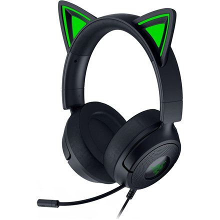 Musta langallinen korvat peittävä Razer Kraken Kitty V3 X -pelikuulokemikrofoni