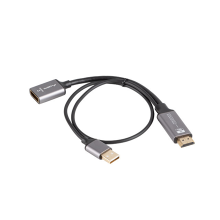 Lanberg AD-HD-DP-02 – HDMI-uros–DisplayPort-naaras 4K -sovitin 20 cm:n kaapelilla, hopeanvärinen