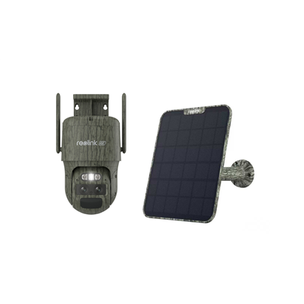 Reolink TrackMix Series G770 Camouflage B4GTMXPT4K09SPC – 4G LTE 4 MP kaksilinssinen akku-PTZ-kamera Solar Panel 2:n kanssa, 2.8 mm F1.6 -objektiivi, IP65, H.264/H.265, microSD enintään 256 GB