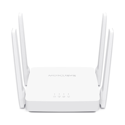 Mercusys AC10 AC1200 -kaksitaajuusreititin, 802.11ac, 300 + 867 Mbit/s, 2 × 10/100 Mbit/s RJ-45, ei Mesh-tukea eikä mobiiliverkkomodeemia, MU-MIMO, 4 kiinteää antennia