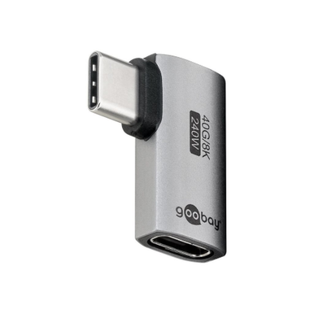 Goobay 74441 – vaakasuuntainen 90° USB-C-sovitin, USB-C-uros–USB-C-naaras, USB4