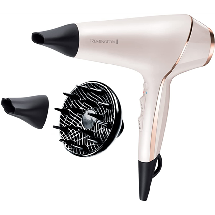 Remington ProLuxe AC9140 – ionisoiva hiustenkuivain, 2400 W, 3 lämpötila-asetusta, diffuusori, valkoinen, kulta ja musta