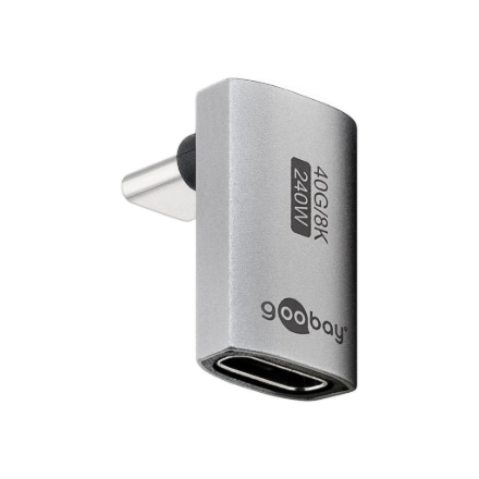 Goobay 74442 – pitkä pystysuuntainen 90° USB-C-sovitin, USB-C-uros–USB-C-naaras, USB4