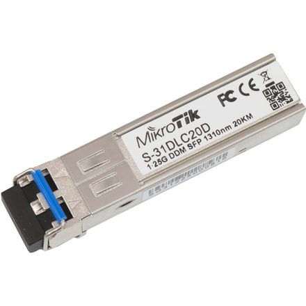 MikroTik S-31DLC20D – yksimuotoinen SFP-kuitumoduuli, LC-duplex, 10/100/1 000 Mbit/s, 1 310 nm, enintään 20 000 m, −40...+70 °C