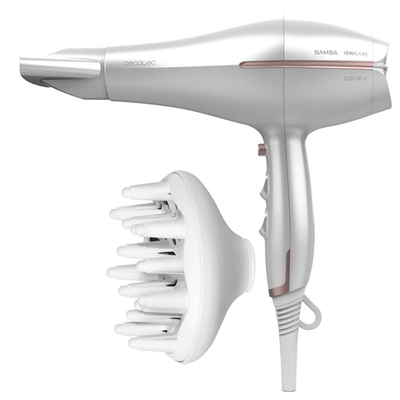 Cecotec IoniCare 5300 Maxi Aura – 2200 W ionisoiva hiustenkuivain diffuusorilla, 3 lämpöasetusta, valkoinen