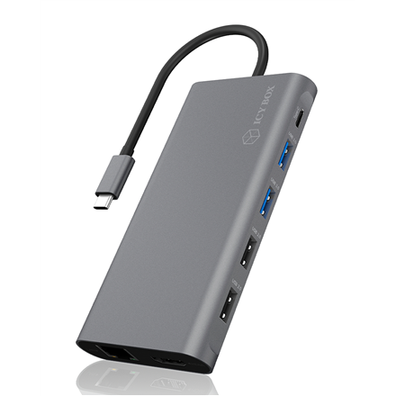 ICY BOX IB-DK4050-CPD – USB-C 12-in-1 -telakointiasema, 100 W Power Delivery, kaksi HDMI-lähtöä ja RJ-45