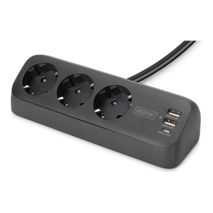 DIGITUS DA-70625 – 3 pistorasian toimistopistorasiapaneeli, 2 × USB-A ja 1 × USB-C