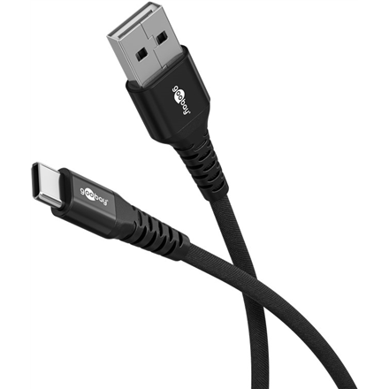 Goobay 74526 erittäin pehmeä tekstiilipäällysteinen USB-C–USB-A-kaapeli metalliliittimillä