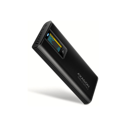 AXAGON ulkoinen M.2 SSD-kotelo (EEM2-SD2B) – USB-C 10 Gb/s, M.2 NVMe / SATA, näyttö