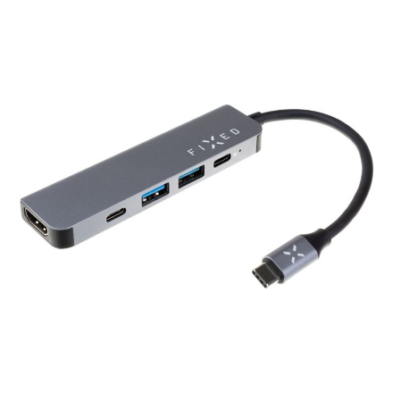 FIXED USB-C Hub Mini FIXHU-MN-GR – 5-porttinen USB-C-keskitin kannettaville ja tableteille, harmaa